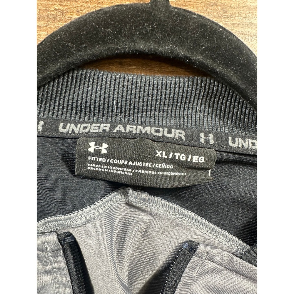 Under Armour Mens XL Gray Black Fitted Full Zip Track Jacket Training Coat - Picture 5 of 5
